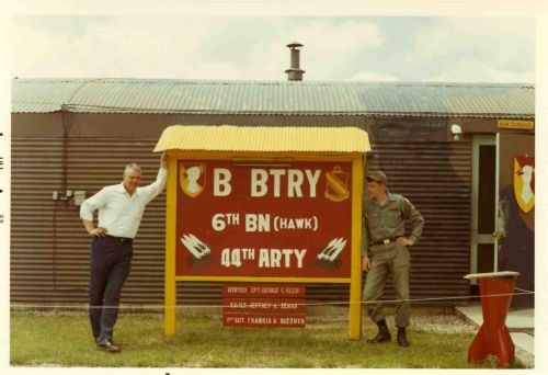Quonset hut on Kunsan AB: On the sign: "Battery Commander Cpt George Kleix; 
